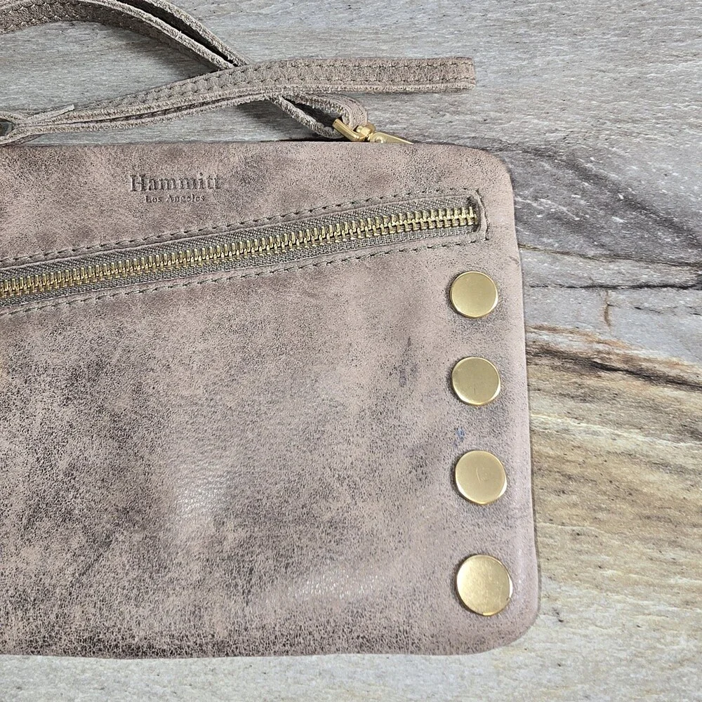 Hammitt Los Angeles Gray Leather Crossbody Clutch Wristlet Purse Pewter Nash - Picture 4 of 9